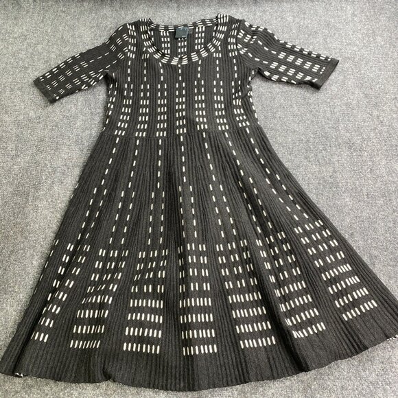 Gabby Style Dress Womens L Sweater Knit Gray White Fit & Flare Midi Scoop Career - Picture 2 of 14